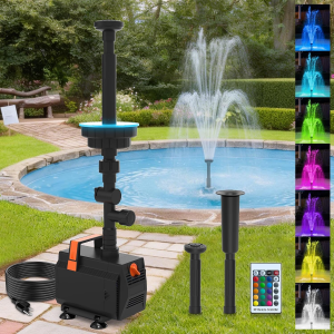 Submersible Pond Fountain Pump 600GPH | Remote Controlled LED Lights | Outdoor Water Fountain Pump | 3 Fountain Patterns | for Small Ponds, Gardens, Water Feature, Bird Baths