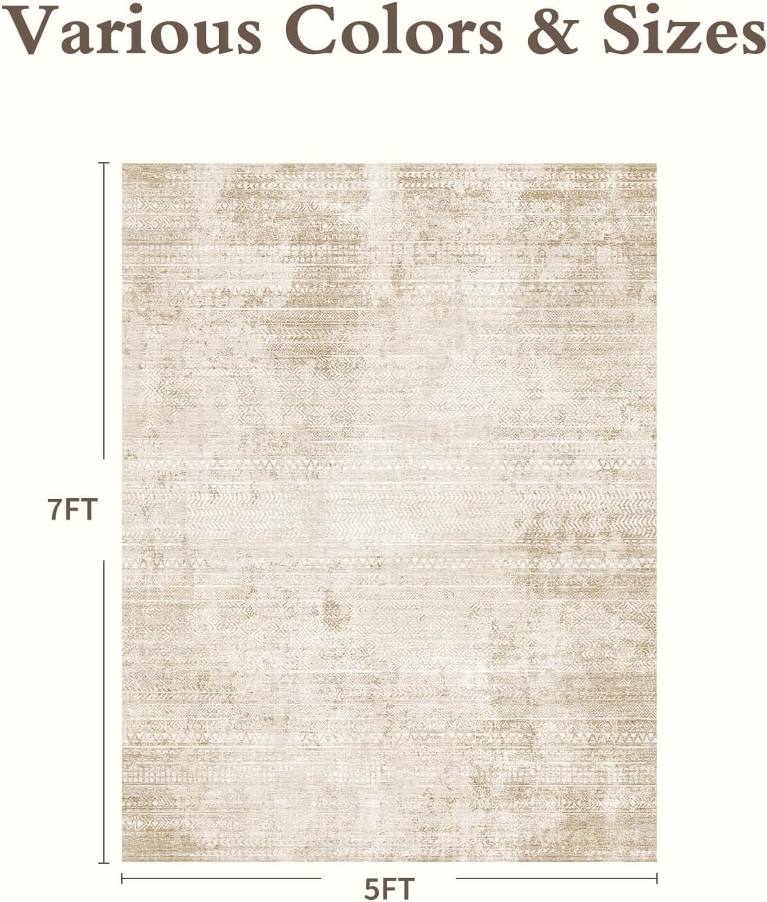 5X7 Area Rugs for Living Room Non Slip Machine Washable Rug Distressed Abstract Soft Indoor Carpet Neutral Boho Rug for Bedroom Dining Room Playroom Office, Beige - Image 2