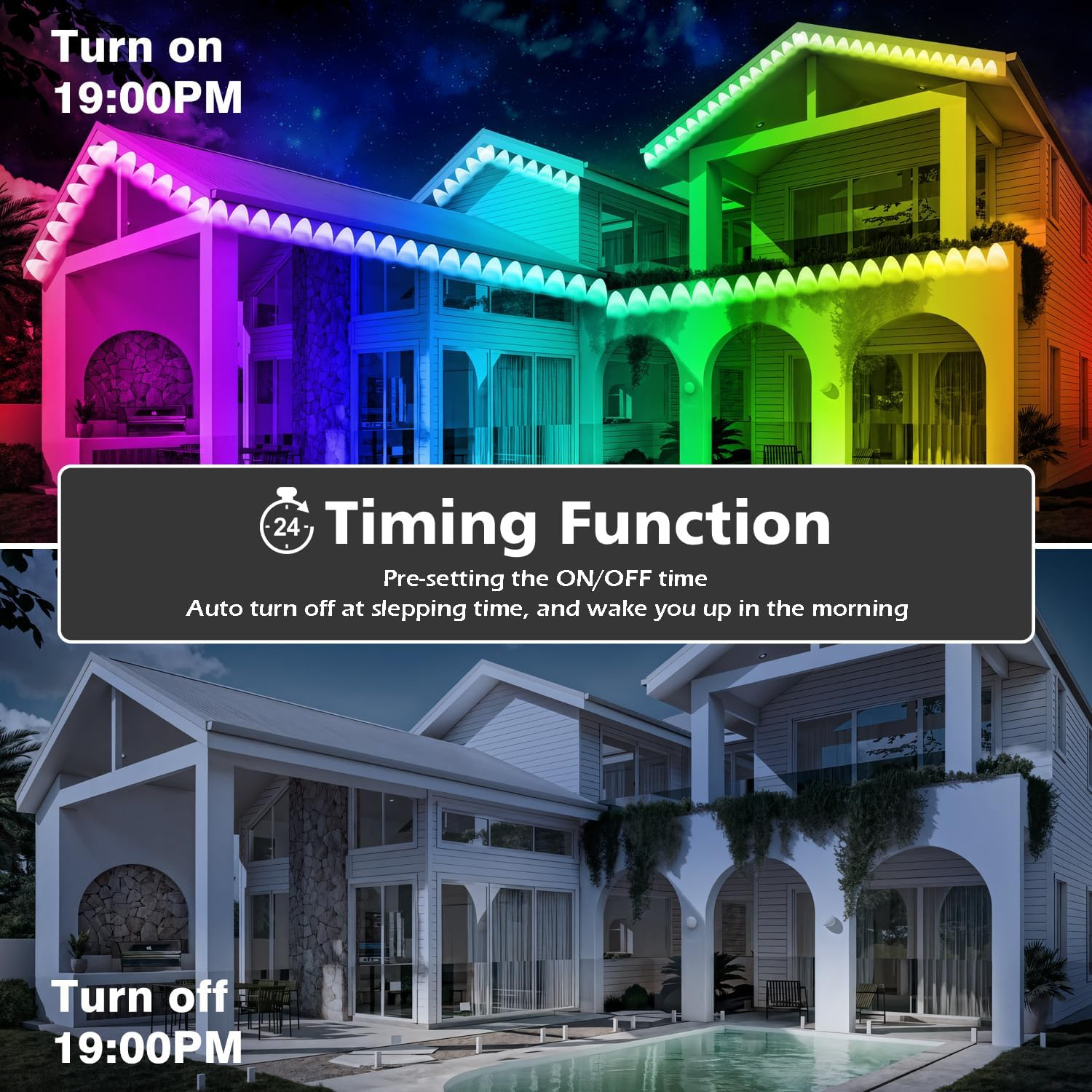300FT Permanent Outdoor RGB Lights - IP67 Waterproof with Smart App Control Remote,Diy Scene Modes, Music Synchronization,Eaves Lights for Garden Decor,Deck,Christmas - Image 5