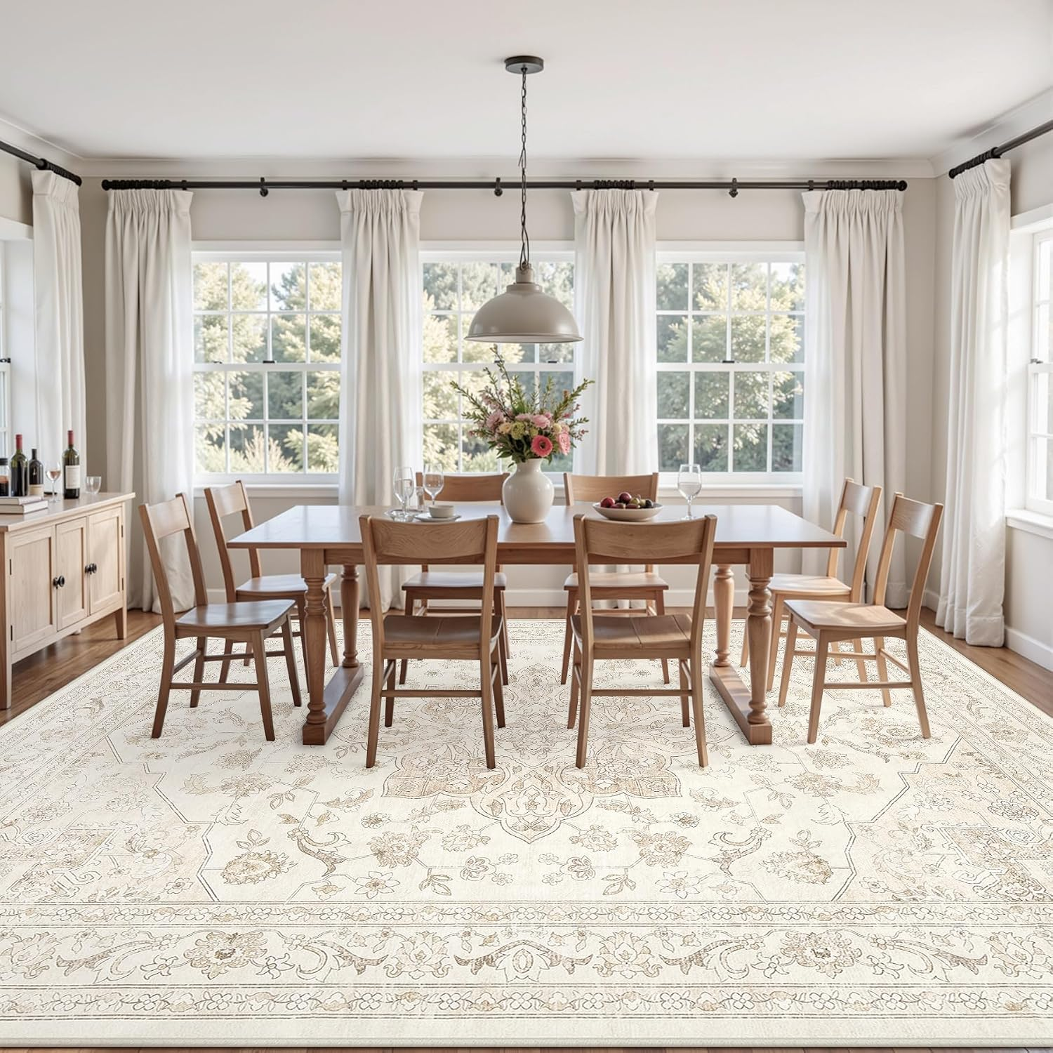10X14 Area Rug for Living Room: Vintage Boho Neutral Washable Rug Indoor Soft Large Area Rug Carpet for Bedroom Nursery Farmhouse Dining Room Office Floor Non-Slip Low Pile under Table Rug Beige White - Image 3