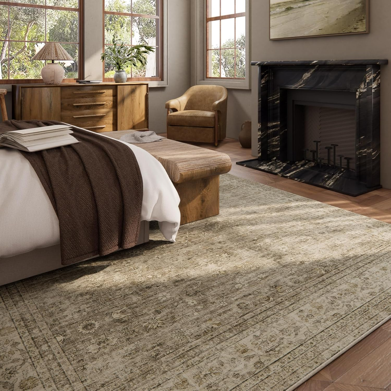 10X12 Large Rugs for Living Room: Area Rugs for Bedroom Vintage Stain Resistant Non Slip Low Pile Lightweight Boho Soft Carpet for Kitchen Dining Room Farmhouse Kids Room Nursery - Image 4