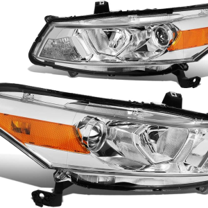 Headlights Assembly Compatible with 2008-2012 Honda Accord 2-Door Coupe, Driver and Passenger Side Halogen Headlamps Replacement W/Projector Low Beam, Chrome Housing Amber Corner