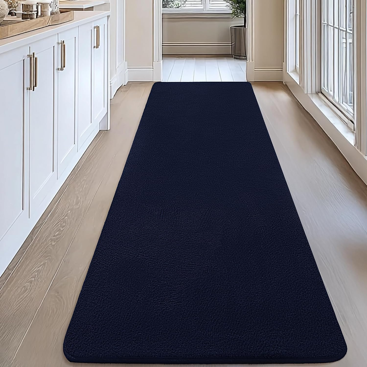 Large Modern Runner Rugs for Living Room Bedroom, 2X6 Feet Navy Blue Ultra Soft Thickened Memory-Foam Indoor Rug, Comfy Aesthetic Solid Minimalist Carpets for Girls Boys Nursery Dorm Home Decor - Image 3