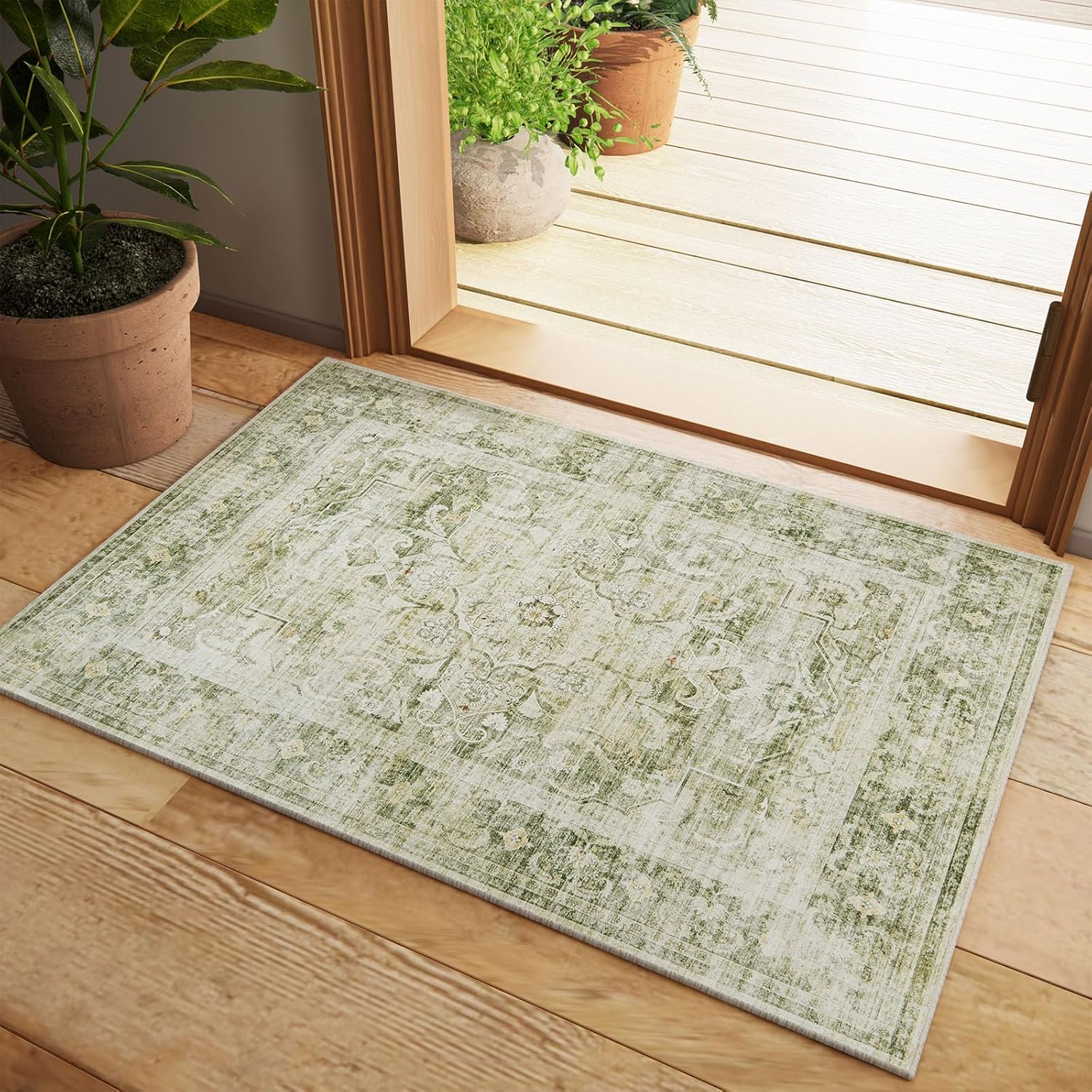 2X3 Washable Area Rugs for Entryway: Small Boho Rug Non Slip Door Mat Indoor Entrance Low Pile Soft Throw Rugs for inside Front Door Floor Bedroom Bedside Kitchen Nursery Dorm Room Entry - Image 2