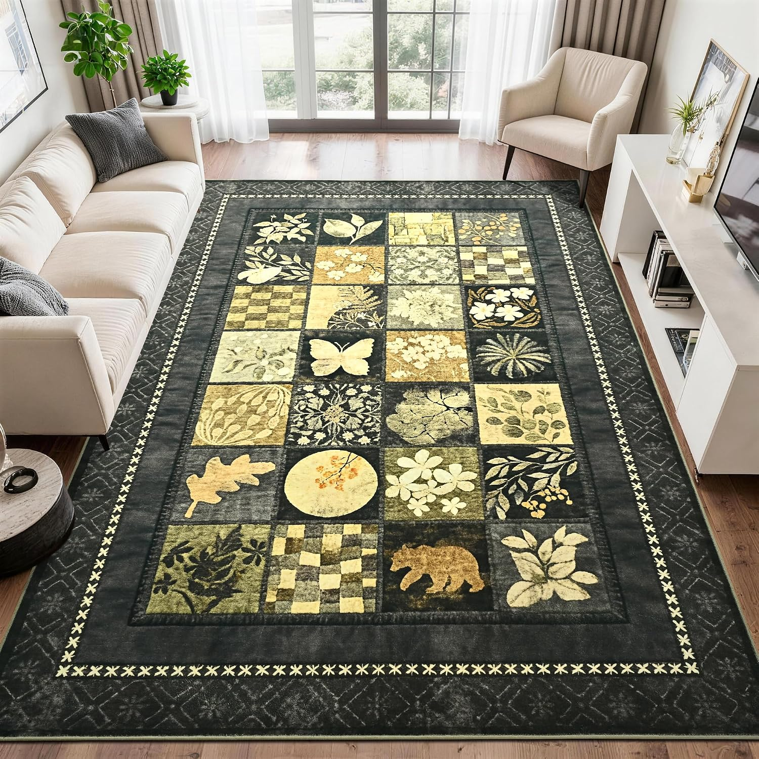 8X10 Area Rugs for Living Room, Modern Large Geometric Rug for Bedroom, Washable Patchwork Rug Indoor Non Slip Throw Carpets for Dining Room Office Farmhouse Home Decor, Dark Grey - Image 2
