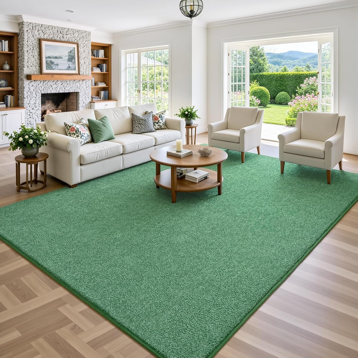4X6 Area Rugs for Living Room, Soft Modern Memory Foam Bedroom Rug Washable Indoor Rug Low Pile Minimalist Non Slip Carpet for Kids Nursery Dorm Room Home Decor Green and White - Image 2