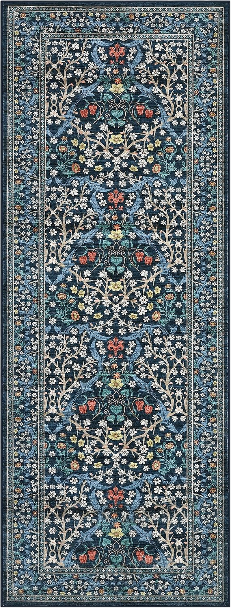 Kitchen 2X6 Runner Rug, Floral Washable Rugs for Hallways Non Slip Stain Resistant, Boho Soft Rug Botanical Carpet for Entryway, Laundry Room, Bedroom Floor Mat, Dark Blue - Image 3