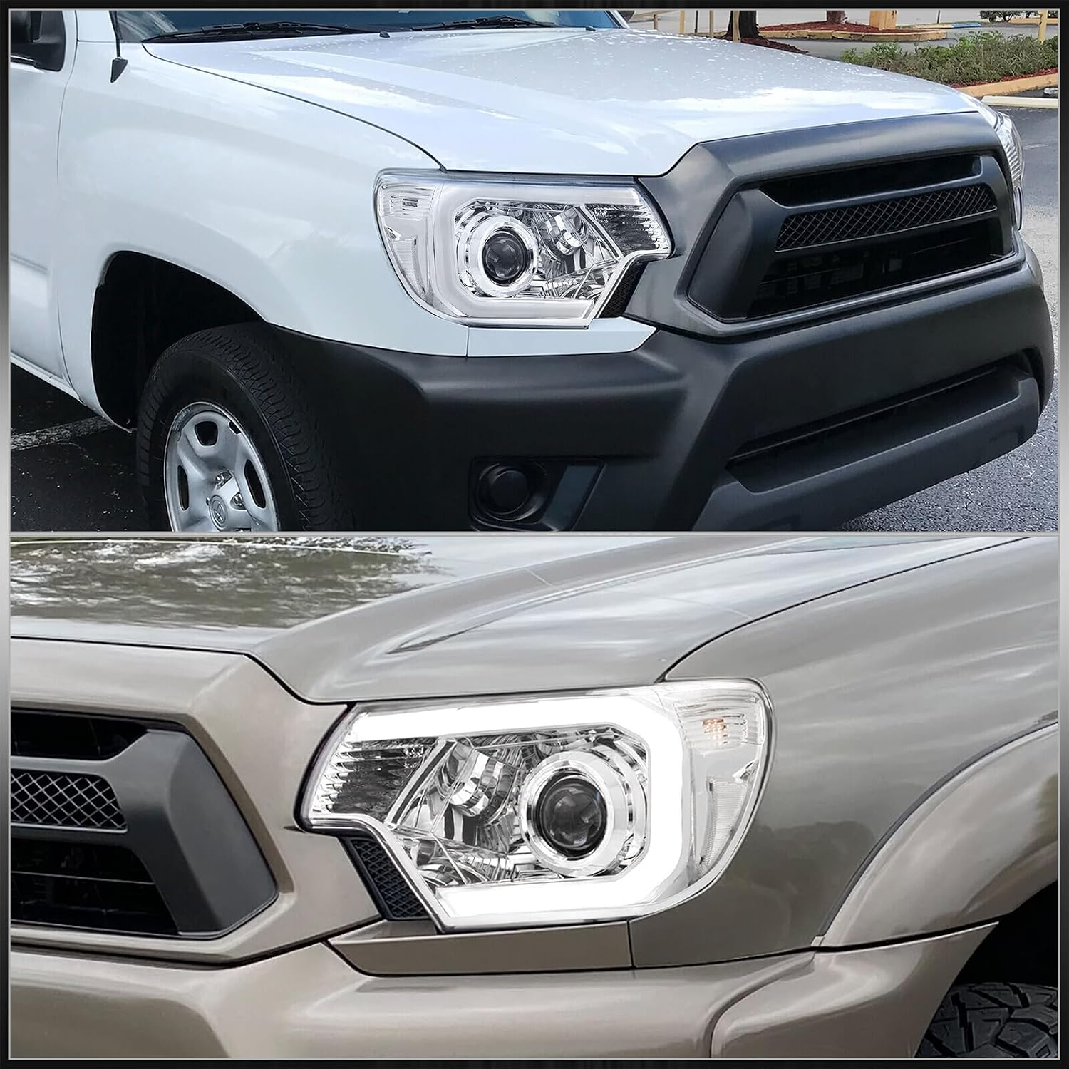 LED DRL Tube Bar Driving Projector Headlights Corner Signal Lamps Headlamps Assembly Pair Left + Right Compatible/Replacement for Tacoma Pickup Truck 2012 2013 2014 2015 12 13 14 15 - Image 3