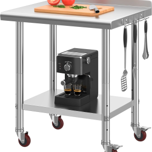 30" X 24" Stainless Steel Table with Wheels for Prep & Work with Backsplash, NSF Metal Table Prep Table with Undershelf for Home Kitchen Restaurant Garage Warehouse