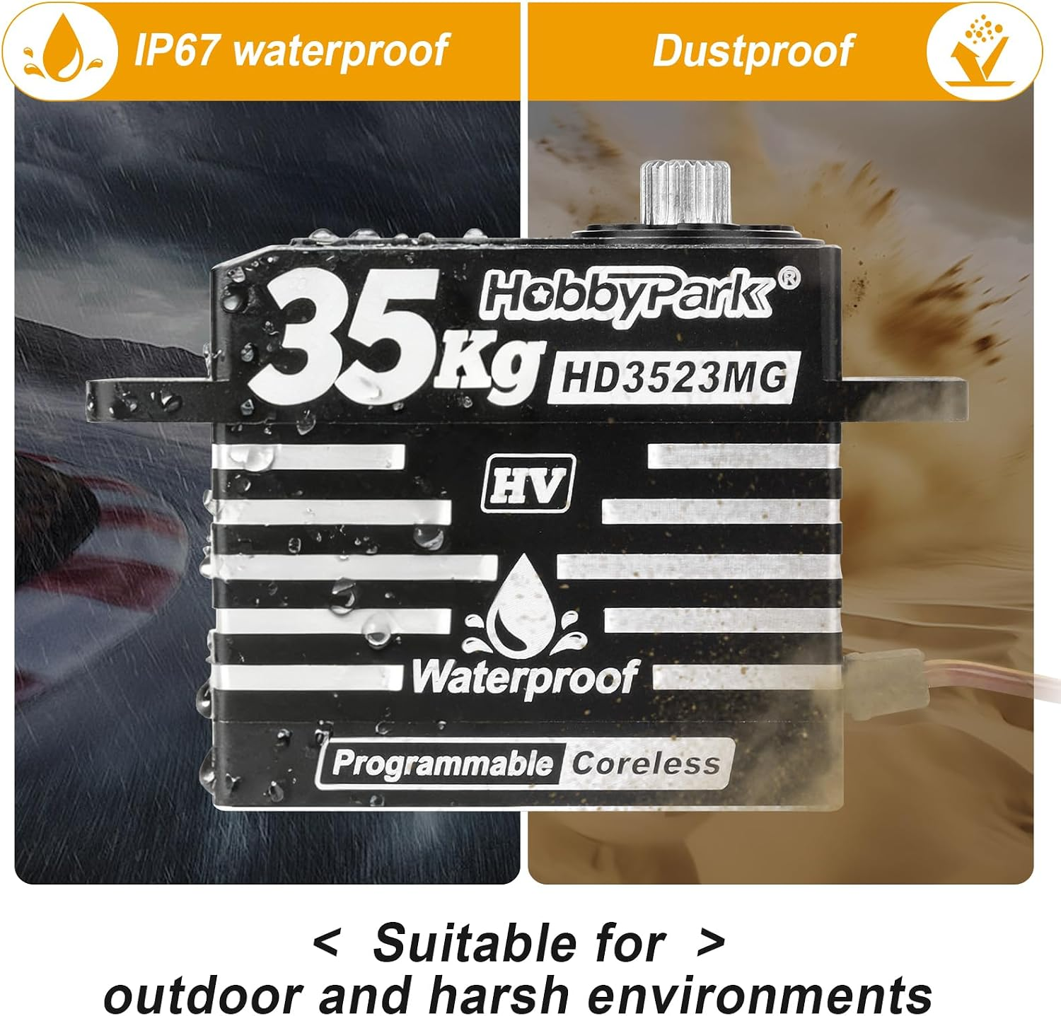 Waterproof RC Servo High Torque Coreless Motor Metal Gear Digital Servo Aluminum Case Parts for 1/8 1/10 RC Crawler RC Truck RC Car Buggy Basher Bashing Control Angle 180° (35Kg Torque) - Image 2