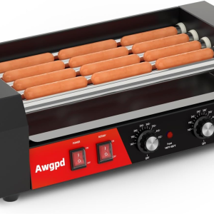 Hot Dog Roller 5 Rollers 12 Hot Dogs Capacity, | 750W Stainless Sausage Grill Cooker Machine with Dual Temp Control,Removable Drip Tray for Party Home Commercial (5 Roller)