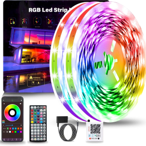 Led Lights for Bedroom 200FT(2 Rolls of 100Ft), Music Sync Led Strip Lights with 60 Keys Remote and App Control, Color Changing RGB Led Lights for Room Kitchen Party Home Christmas Decoration