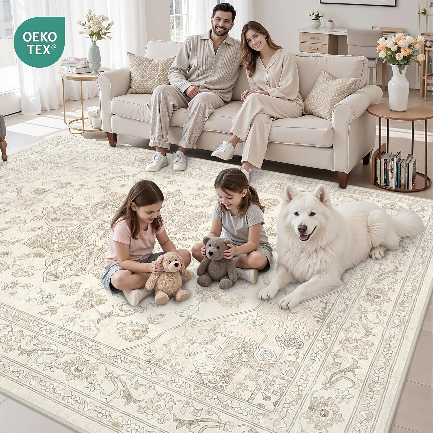 10X14 Area Rug for Living Room: Vintage Boho Neutral Washable Rug Indoor Soft Large Area Rug Carpet for Bedroom Nursery Farmhouse Dining Room Office Floor Non-Slip Low Pile under Table Rug Beige White - Image 7