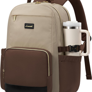 Laptop Backpack for Women with Pouch Pocket for Large Capacity Cup,18 Inch Teacher Nurse College Work Backpack Purse,Waterproof Laptop Bag Computer Back Pack for Travel, Khaki-Coffee-Black