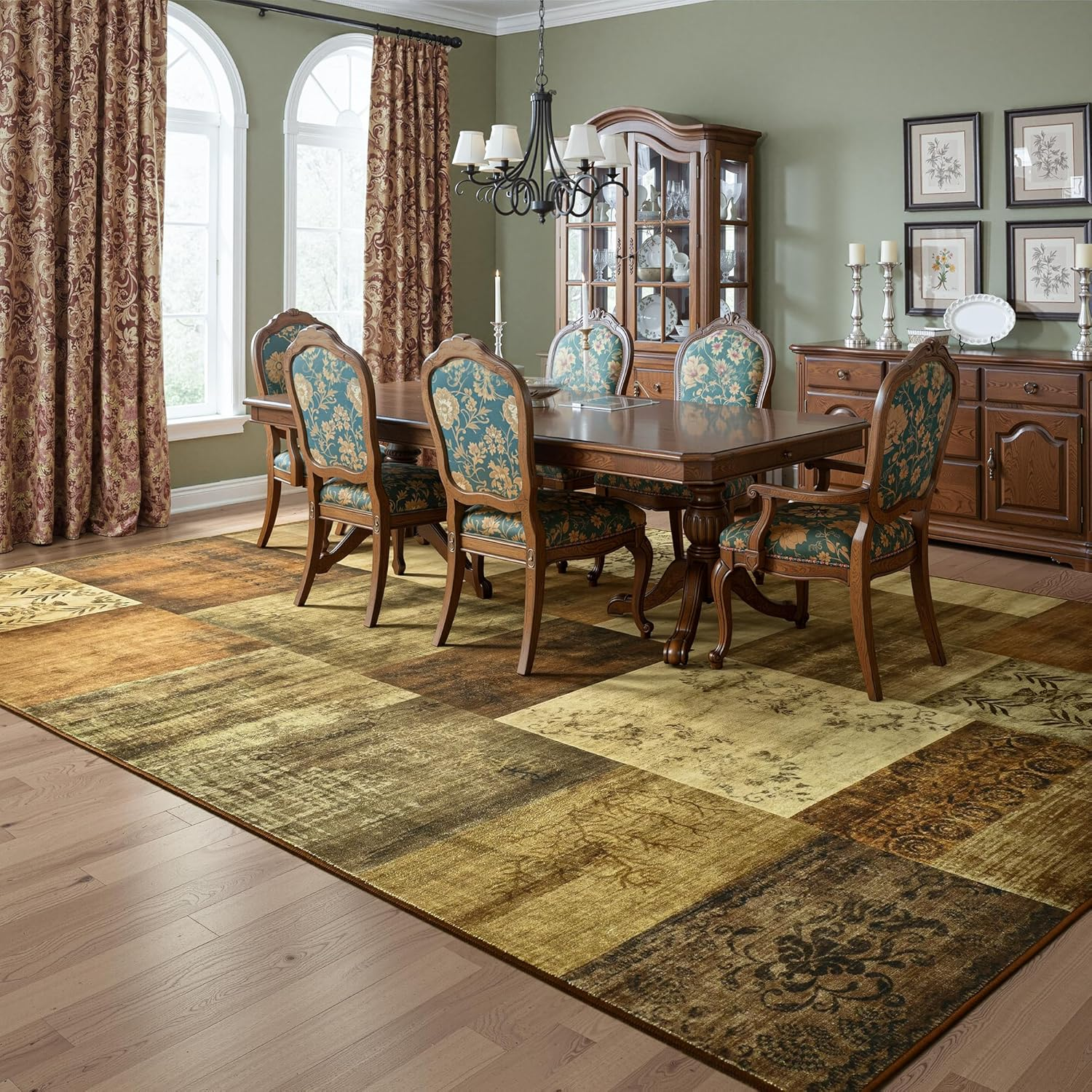 9X12 Area Rugs for Living Room, Washable Large Geometric Brown Bedroom Rug, Modern Patchwork Carpet Indoor Non Slip Throw Rug for Dining Room Office Home Decor - Image 5