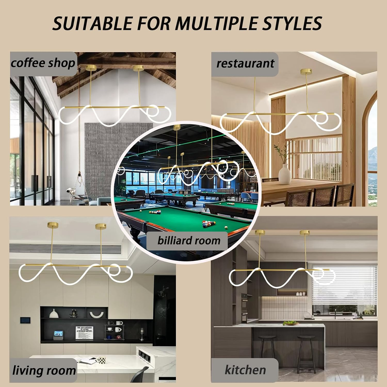 Modern Pendant Lights,Pendant Lights Kitchen Island,Remote Control Dimmable Chandelier Lights,Adjustable Height Led Pendant Light,For Dining Room,Billiard Room Chandeliers (Gold, 47.25In) - Image 7
