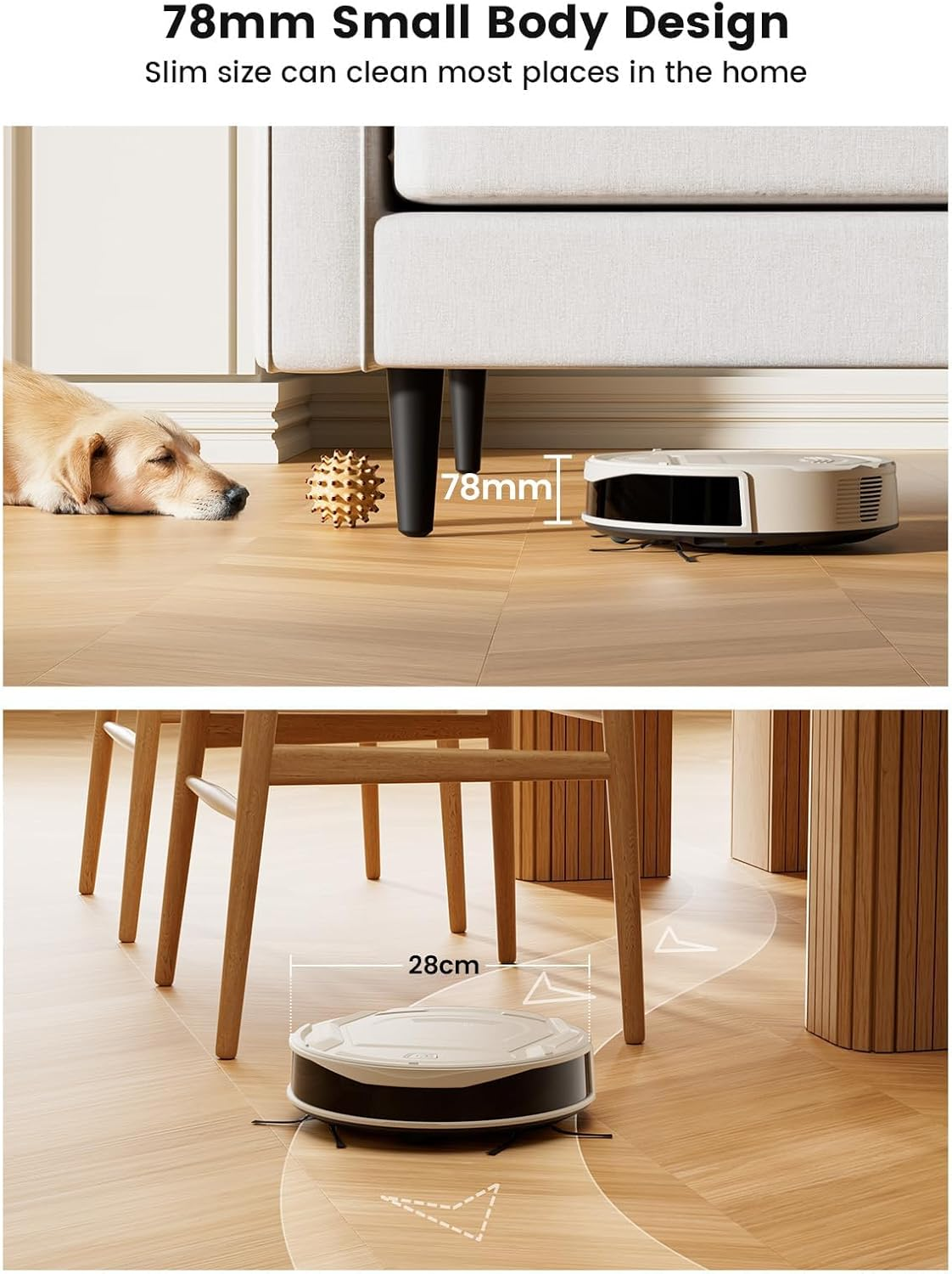 Robot Vacuum Cleaner M210 Pro,Slim,Quiet,2200Pa Suction,120 Min Self-Charging Robotic Vacuums, Freemove 3.0,Wifi/App/Alexa,6 Cleaning Modes Ideal for Hard Floors Pet Hair Low Carpet,Champagne - Image 5