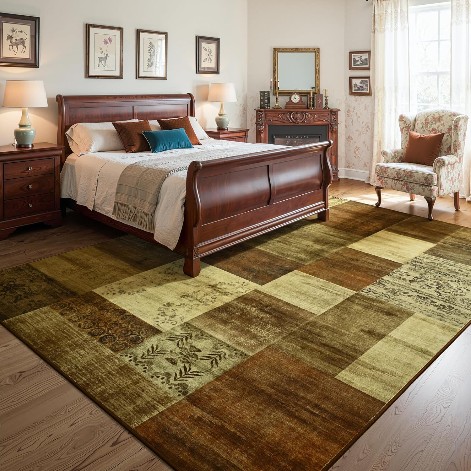 9X12 Area Rugs for Living Room, Washable Large Geometric Brown Bedroom Rug, Modern Patchwork Carpet Indoor Non Slip Throw Rug for Dining Room Office Home Decor - Image 3
