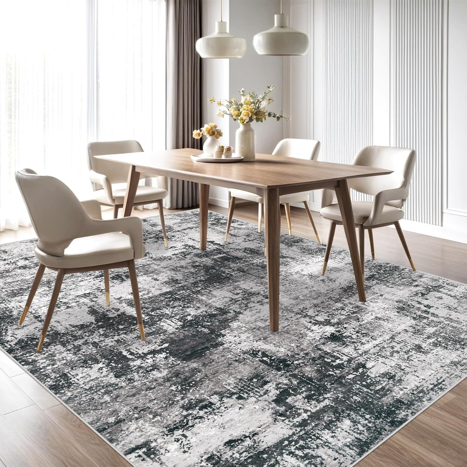 8X10 Area Rug for Living Room: Washable Abstract Soft Rugs Non Slip Modern Stain Resistant Low Pile Carpet for Dining Room Bedroom Nursery Office (Black Grey, 8'X10') - Image 6