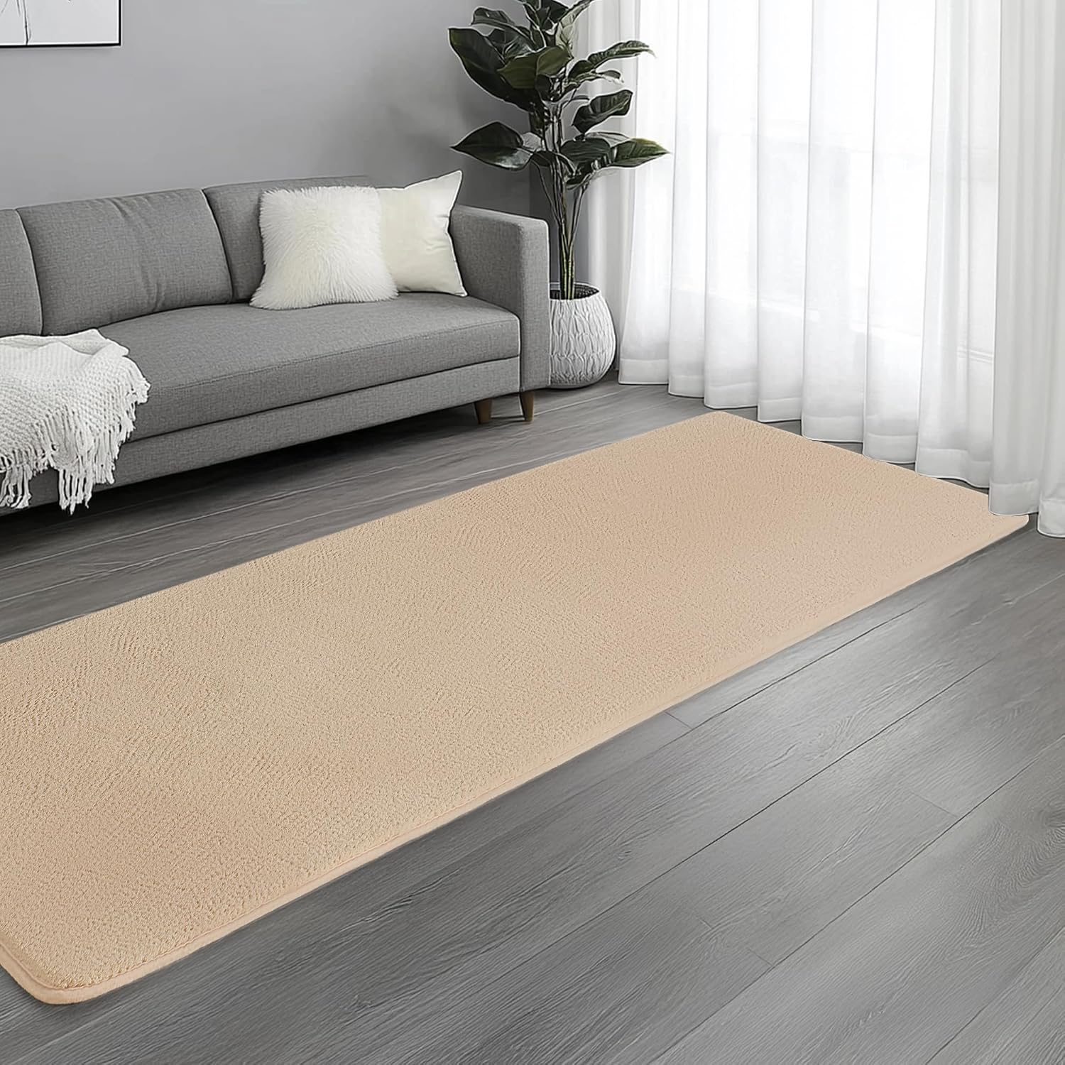 Large Modern Runner Rugs for Living Room Bedroom, 2X8 Feet Beige Ultra Soft Thickened Memory-Foam Indoor Rug, Comfy Aesthetic Solid Minimalist Carpets for Girls Boys Nursery Dorm Home Decor - Image 5