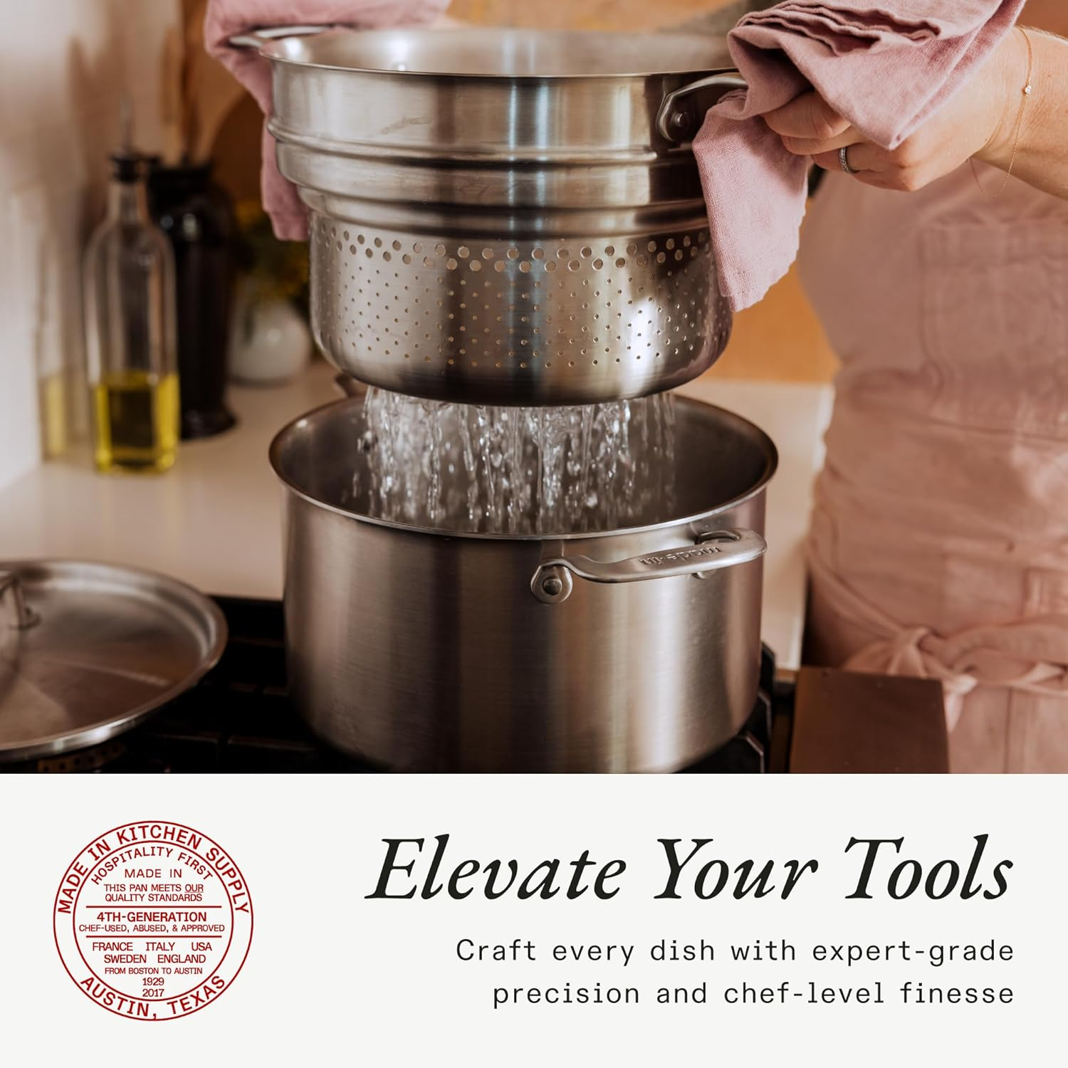Made in Cookware - 8 Quart Stainless Steel Stock Pot with Lid and Pasta Insert - 5 Ply Stainless Clad - Professional Cookware - Crafted in Italy - Induction Compatible - Image 4