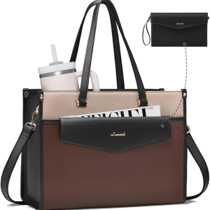 Laptop Bag for Women, 15.6'' Laptop Tote Purse 2-In-1 Professional Work Bag Business Briefcase with Clutch Purse, Waterproof Leather Computer Handbag for Teacher Office Travel