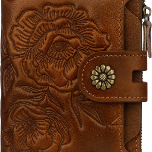 Womens Wallet,Rfid Blocking Leather Wallet Womens Bifold Card Holder Small Compact Wallet for Women with Removable ID Window(Yhbrown)