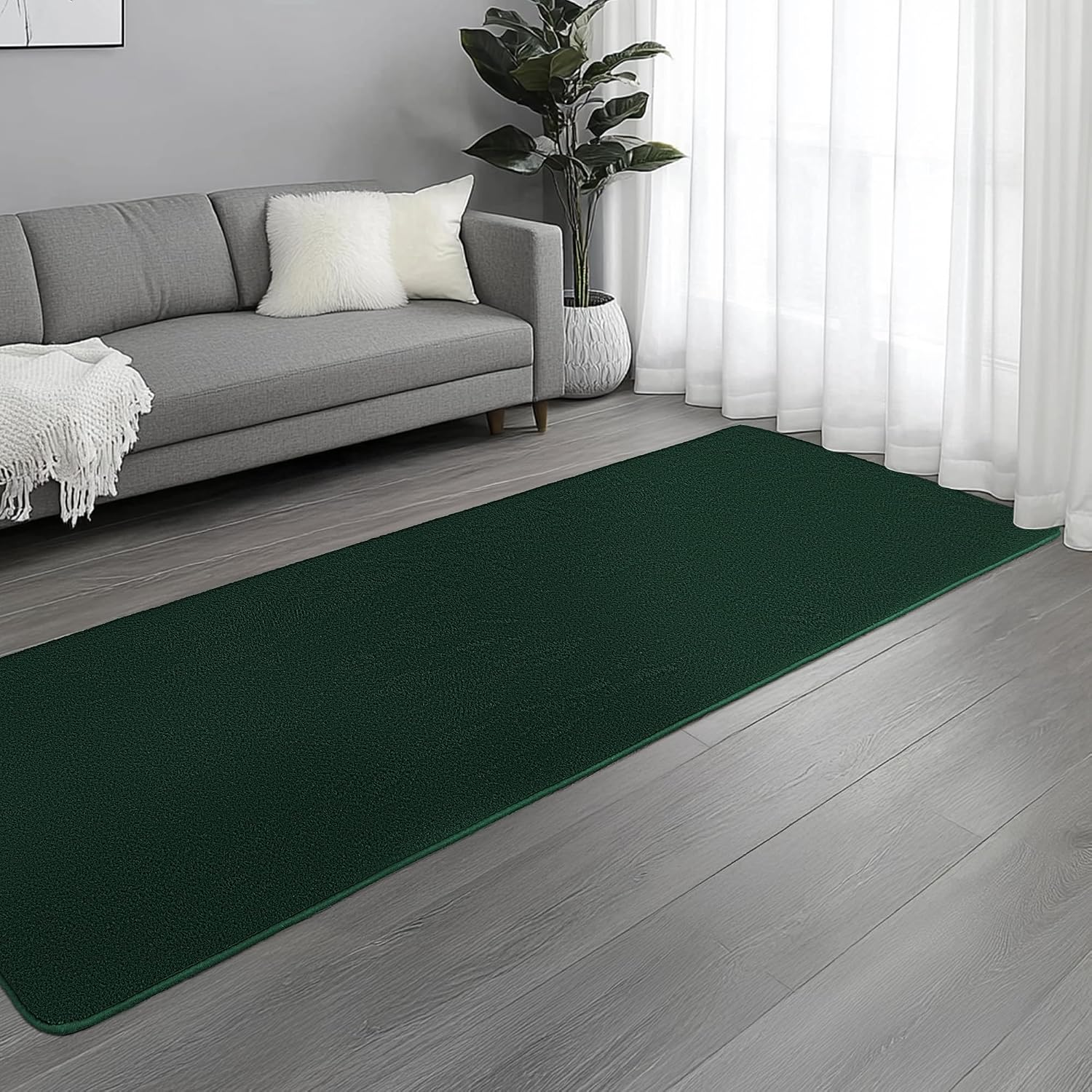 Large Modern Runner Rugs for Living Room Bedroom, 2X8 Feet Dark Green Ultra Soft Thickened Memory-Foam Indoor Rug, Comfy Aesthetic Solid Minimalist Carpets for Girls Boys Nursery Dorm Home Decor - Image 5