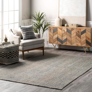 3X5 Rigo Jute Hand Woven Area Rug, Grey, Solid Farmhouse Design, Natural Fiber, for Bedroom, Living Room, Dining Room, Hallway, Office, Kitchen, Entryway