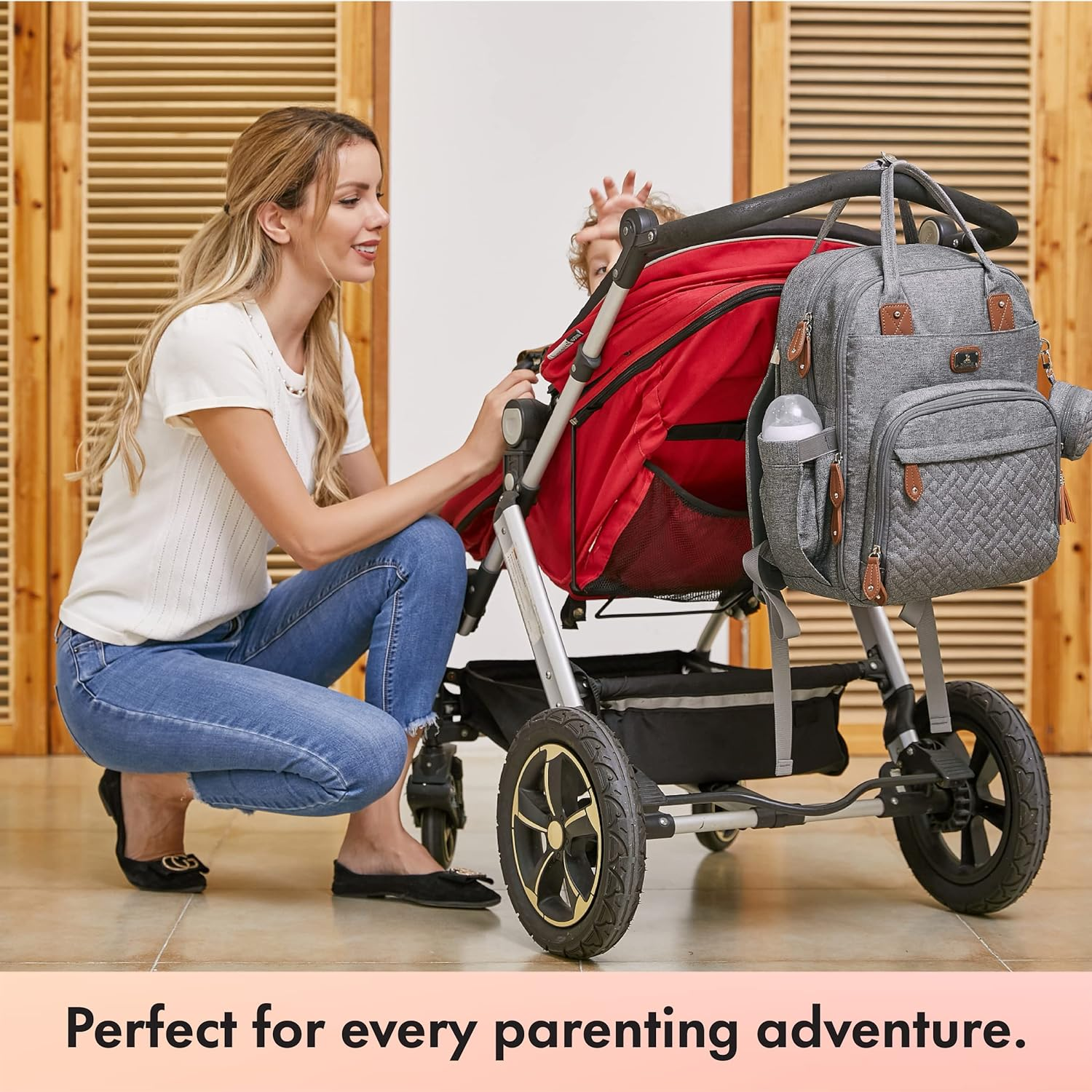 Diaper Bag Backpack with Portable Changing Pad, Pacifier Case and Stroller Straps, Large Unisex Baby Bags for Boys Girls, Multipurpose Travel Back Pack Moms Dads, Gray - Image 6