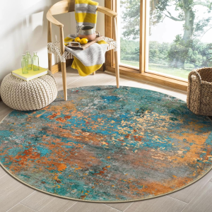 Modern Abstract round Rug - 4Ft Colorful Rugs for Entryway Small Bathroom Rugs Washable 4X4 Circle Mat, Contemporary Indoor Floor Accent Carpet for Kitchen Bedroom Family Room Decor