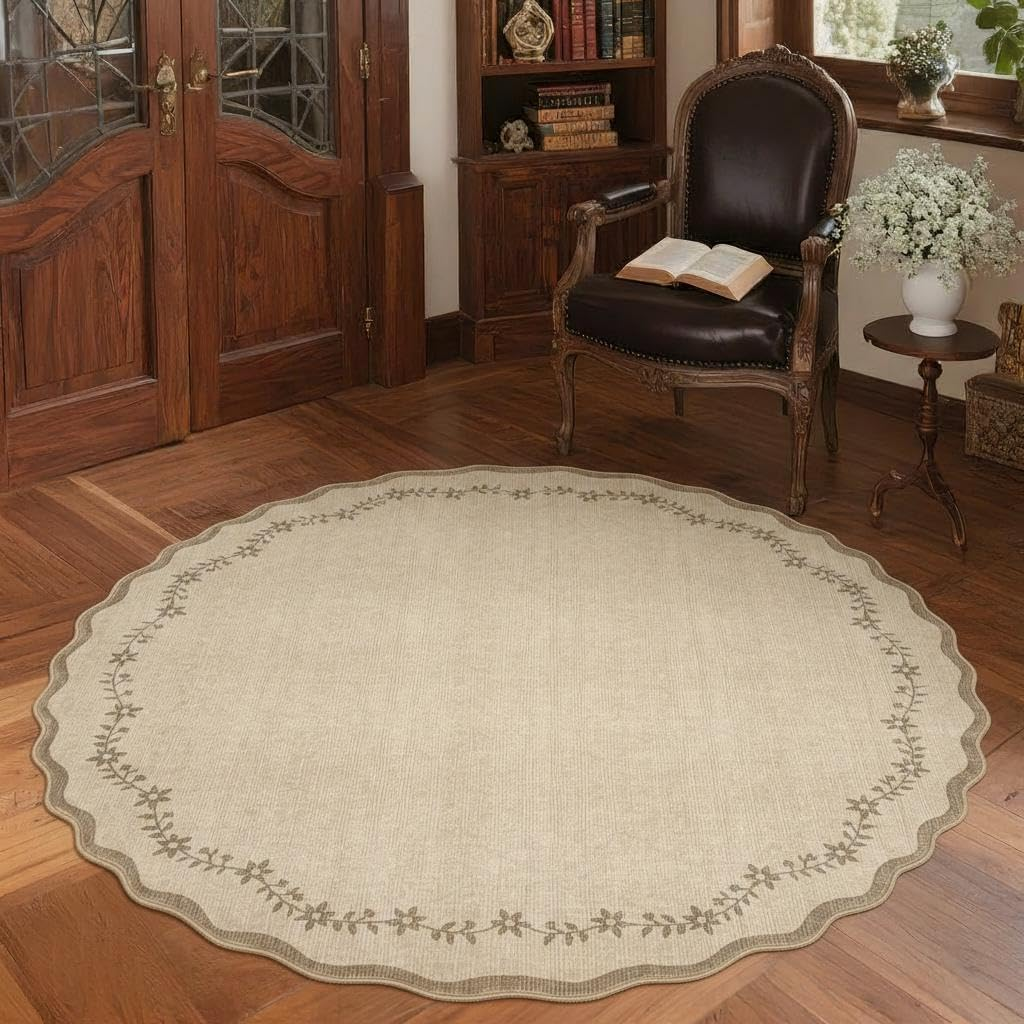 round Area Rugs 8Ft for Living Room, Large Solid Jute Washable Circle Rug Soft Non Slip Forest Animal Print Floor Mat Tan Carpet Indoor Thin Rug for Bedroom Dining Room Playroom Nursery - Image 2
