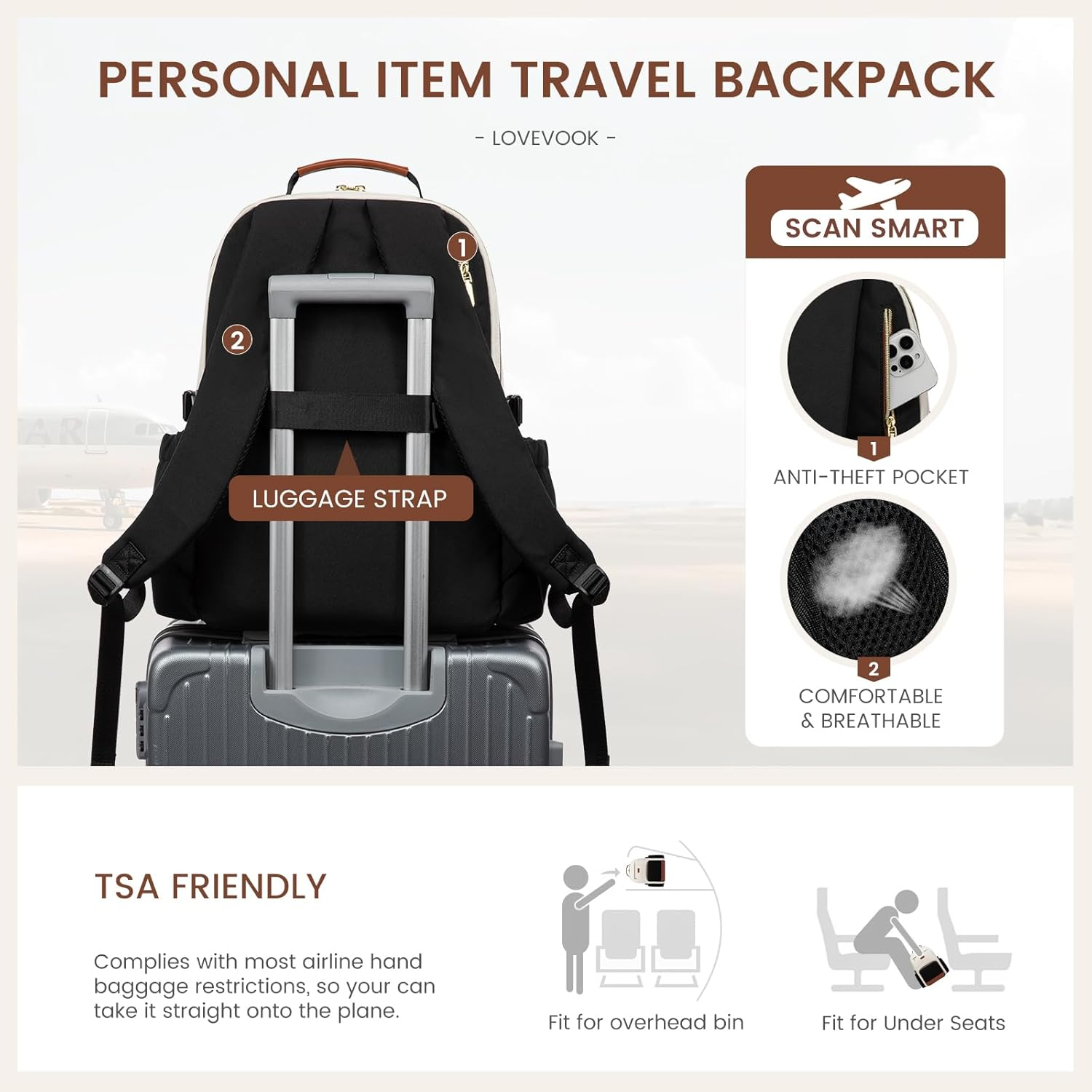 Laptop Backpack for Women with Pouch Pocket for Large Capacity Cup,18 Inch Teacher Nurse College Work Travel Backpack Purse,Waterproof Laptop Computer Bags,Beige-Black-Brown+Diamond-Shaped - Image 6