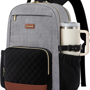 Laptop Backpack for Women with Pouch Pocket for Large Capacity Cup,15.6 Inch Teacher Nurse College Work Travel Backpack Purse,Waterproof Laptop Computer Bags,Grey-Black-Brown+Diamond-Shaped