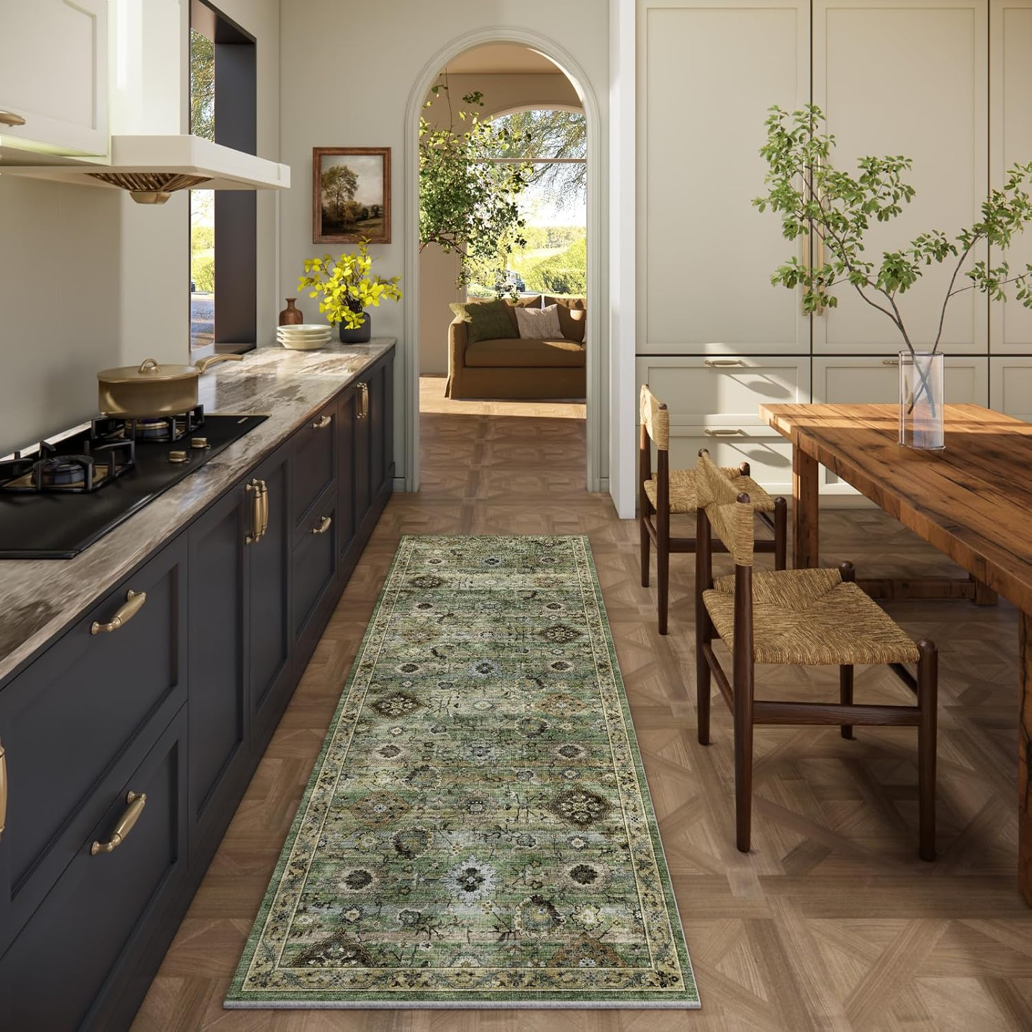 Washable Runners for Hallways Kitchen Rugs: 2'6"X8' Runner Rug Stain Resistant Non Slip Low Pile Soft Carpet Runners for Hallways Bedroom Kitchen Entryway Indoor Laundry Room Farmhouse - Image 2