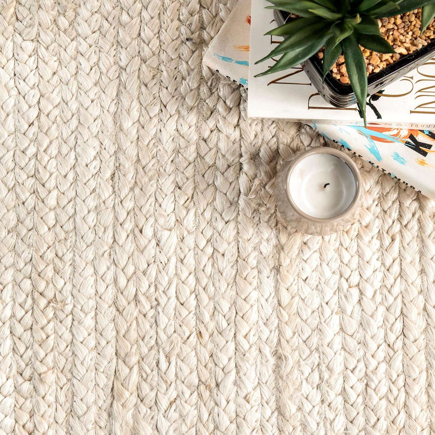 8 round Rigo Jute Hand Woven Area Rug, off White, Solid Farmhouse Design, Natural Fiber, for Bedroom, Living Room, Dining Room, Hallway, Office, Kitchen, Entryway - Image 9