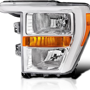 Chrome Driver Left Side Halogen Type Headlight Compatible with 2021-2023 Ford F150 Head Lamp Assembly