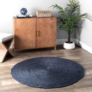 8 round Rigo Jute Hand Woven Area Rug, Navy, Solid Farmhouse Design, Natural Fiber, for Bedroom, Living Room, Dining Room, Hallway, Office, Kitchen, Entryway