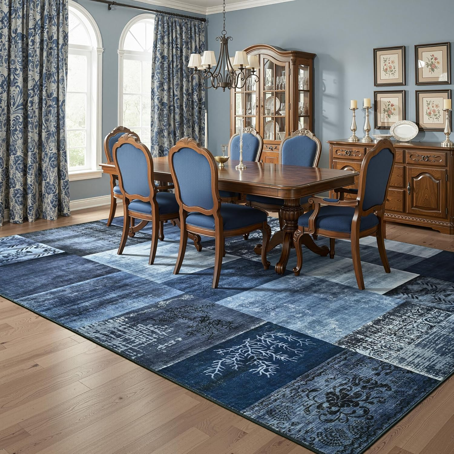 6X9 Blue Area Rugs for Living Room, Modern Large Geometric Rug for Bedroom, Washable Patchwork Rug Indoor Non Slip Throw Carpets for Dining Room Office Farmhouse Home Decor - Image 5