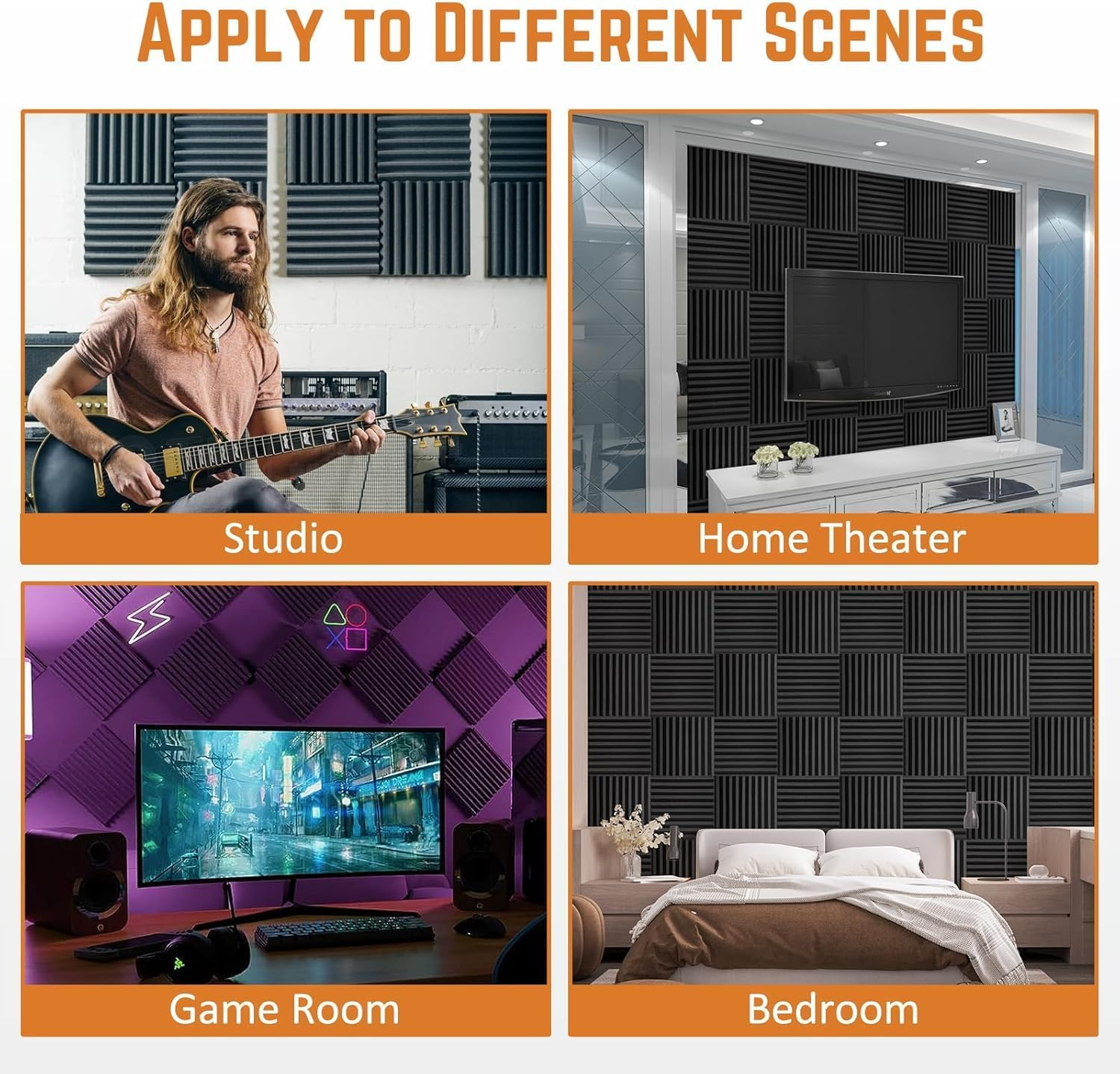 Acoustic Foam Panels Sound Absorbing 12 Pack - 1" X 12"X 12" Sound Proof Panels Noise Reducing for Walls, High Density Sound Deadening Panels Black Wedge for Studio Recording & Office & Home - Image 5