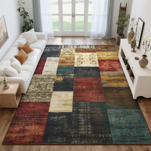 4X6 Area Rugs for Living Room, Washable Large Geometric Colorful Bedroom Rug, Modern Patchwork Carpet Indoor Non Slip Throw Rug for Dining Room Office Home Decor