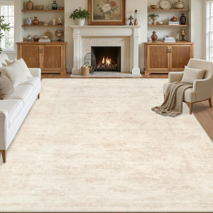 Area Rugs 9X12 Living Room: Vintage Boho Neutral Washable Rug Indoor Soft Large Area Rug Carpet for Bedroom Nursery Farmhouse Dining Room Office Floor Non-Slip Low Pile under Table Rug Retro Beige