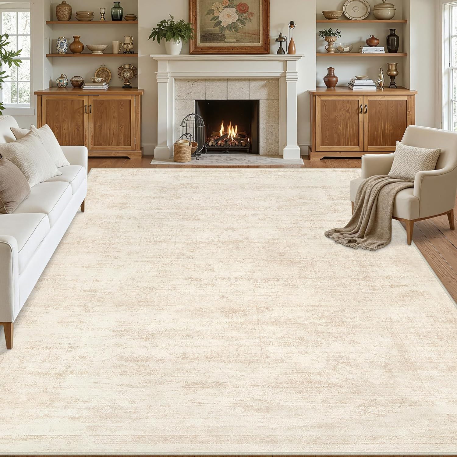10X14 Area Rug for Living Room: Vintage Boho Neutral Washable Rug Indoor Soft Large Area Rug Carpet for Bedroom Nursery Farmhouse Dining Room Office Floor Non-Slip Low Pile under Table Rug Retro Beige - Image 8