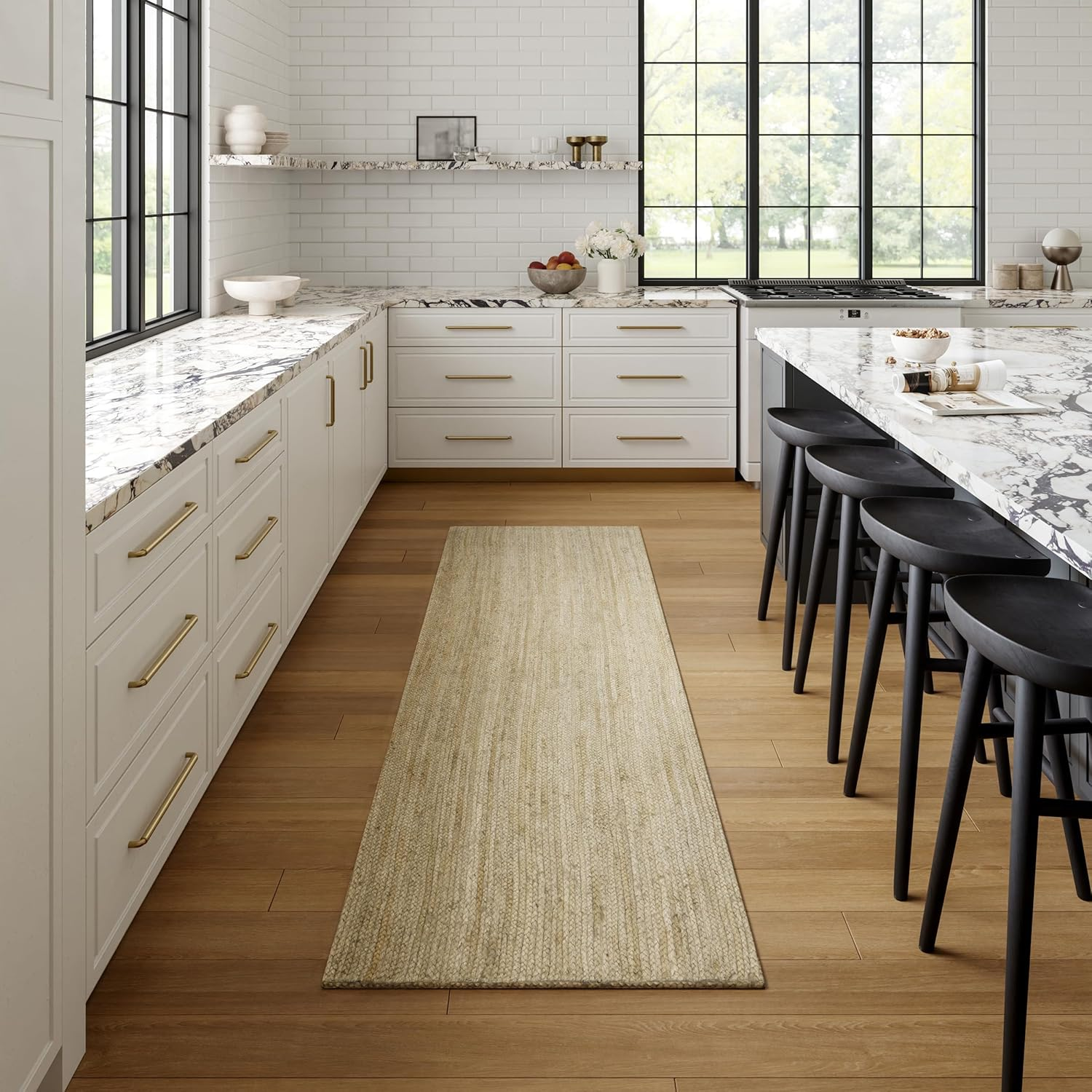 2X12 Rigo Jute Hand Woven Area Rug, off White, Solid Farmhouse Design, Natural Fiber, for Bedroom, Living Room, Dining Room, Hallway, Office, Kitchen, Entryway