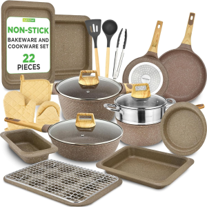 22‑Piece Non‑Stick Ceramic Pots and Pans Set – for All Cooktops Including Induction – PTFE & PFAS Free, Includes Bakeware & Utensils