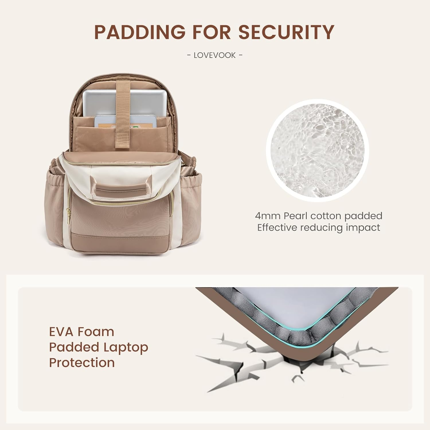 Laptop Backpack for Women with Pouch Pocket for Large Capacity Cup,18 Inch Laptop Computer Bag Travel Backpack Purse,Waterproof Work Business Backpack College Teacher Bags,Beige-Khaki - Image 4