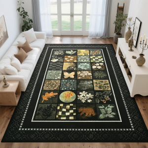 6X9 Area Rugs for Living Room, Modern Large Geometric Rug for Bedroom, Washable Patchwork Rug Indoor Non Slip Throw Carpets for Dining Room Office Farmhouse Home Decor, Black