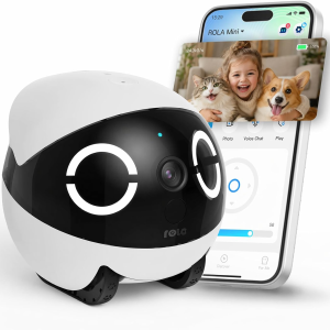 Mini Pet Camera Robot - Enabot EBO ROLA 2K HD Indoor Movable Camera with 5000Mah Battery, Two-Way Talk, Night Vision, Motion Detection, One-Touch Call for Pet Monitoring & Family Companion