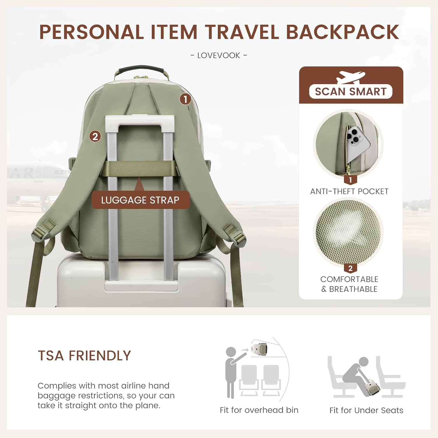 Laptop Backpack for Women with Pouch Pocket for Large Capacity Cup,18 Inch Laptop Computer Bag Travel Backpack Purse,Waterproof Work College Teacher Bags,White-Bean Green-Dark Olive Green - Image 6
