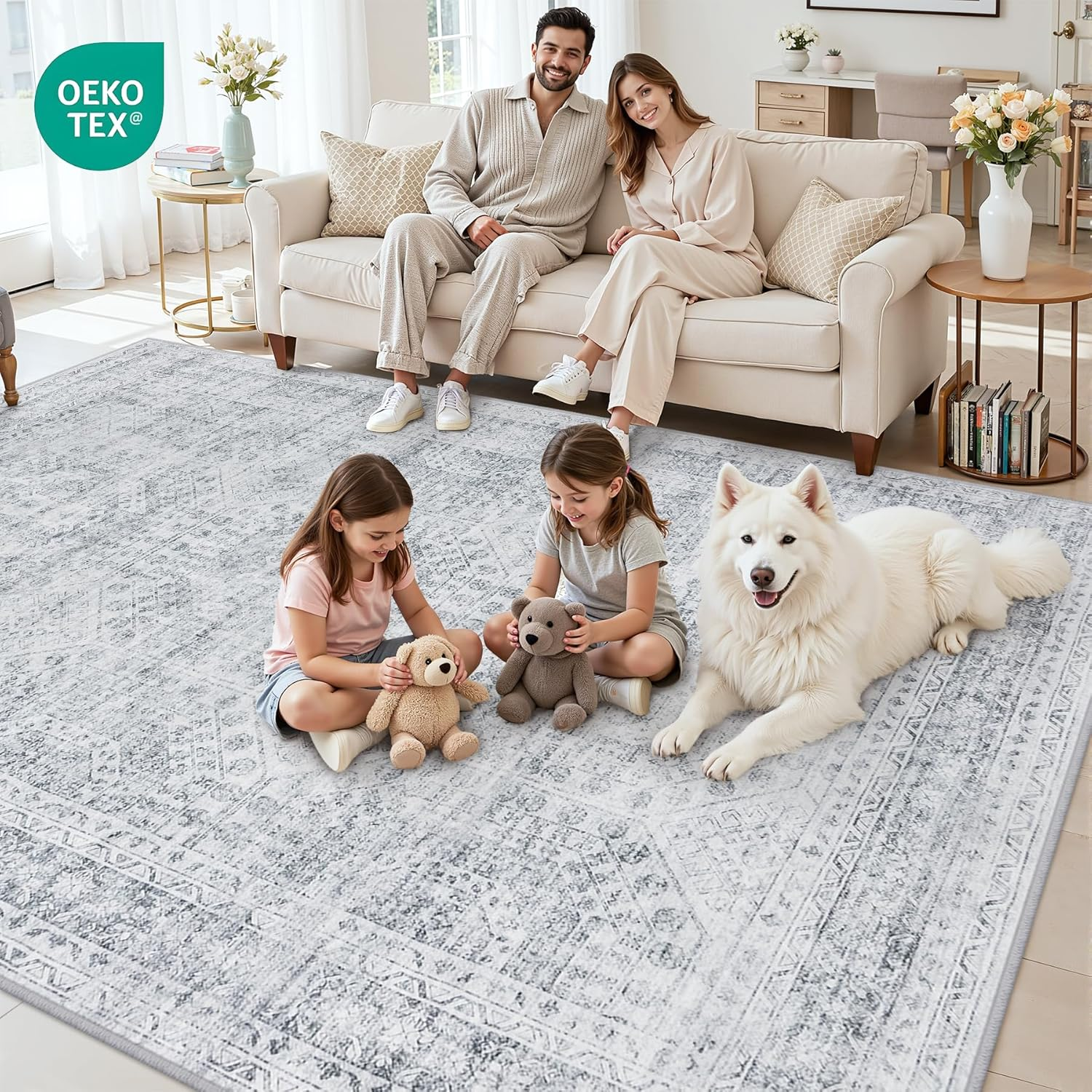 10X12 Area Rug for Living Room: Vintage Boho Neutral Washable Rug Indoor Soft Large Area Rug Carpet for Bedroom Nursery Farmhouse Dining Room Office Floor Non-Slip Low Pile under Table Rug Gray - Image 7